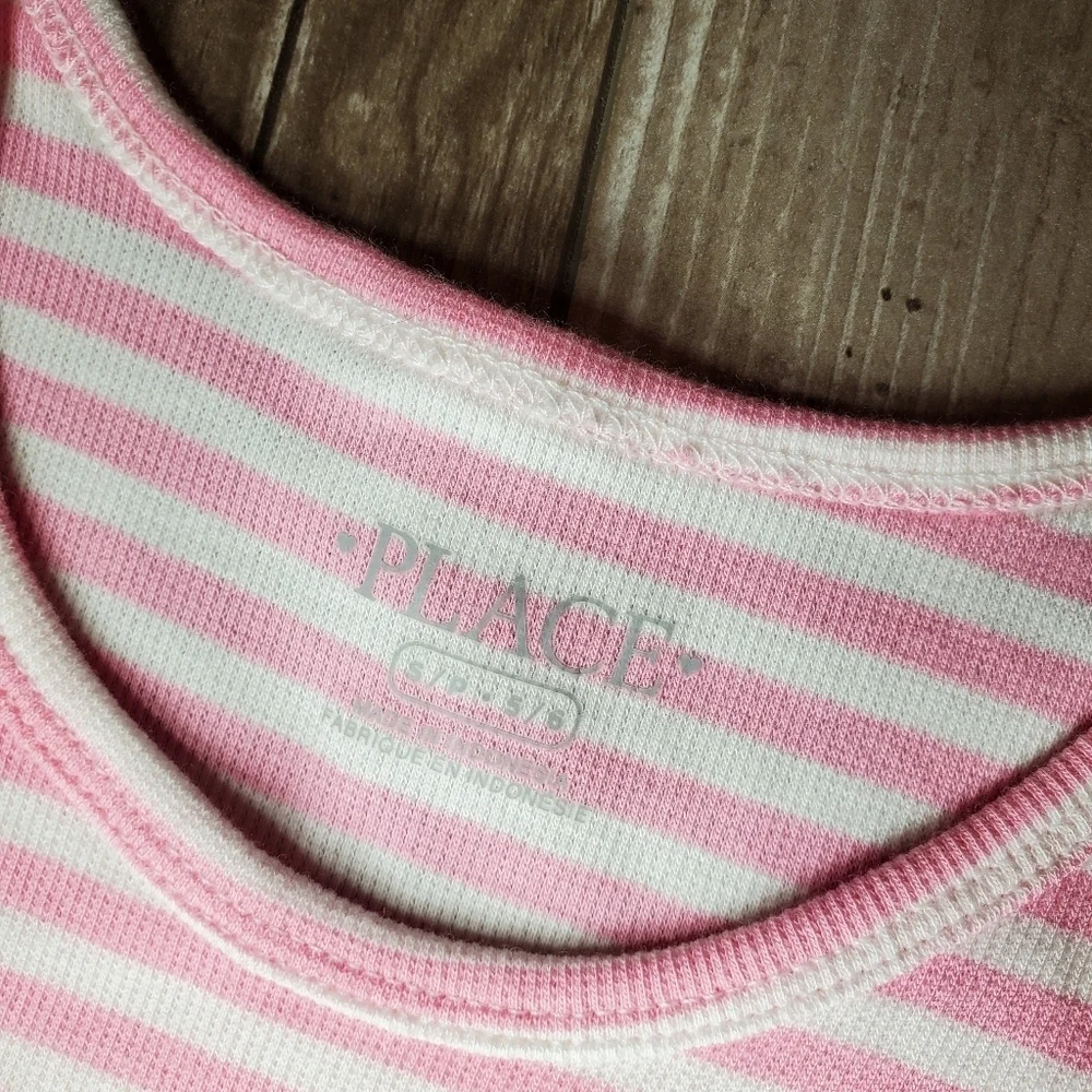 NWT The Children's Place Pink and White Ribbed Striped Sleeveless Top Size 5/6